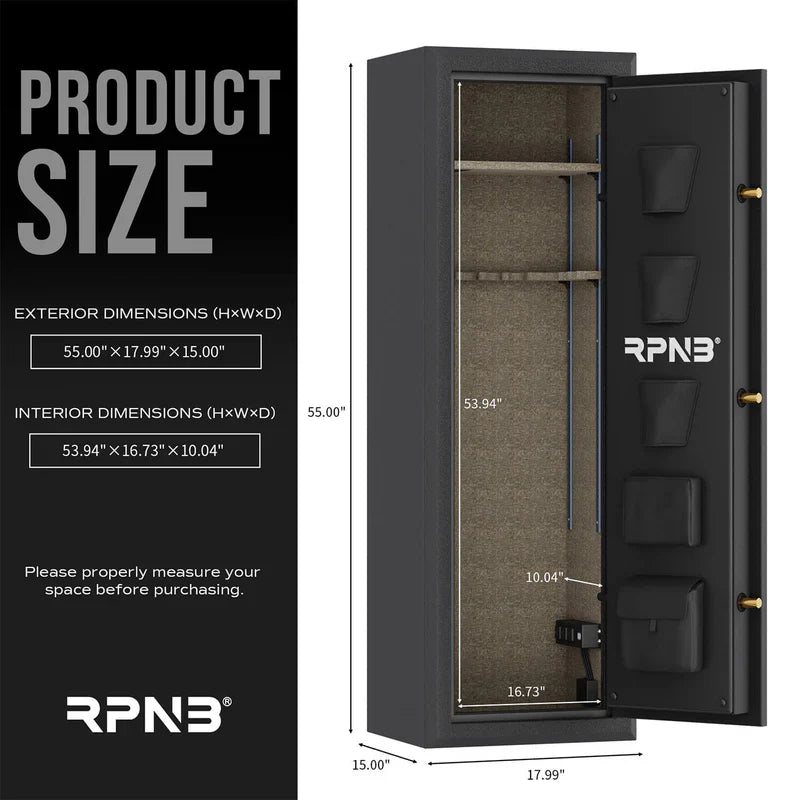 RPNB 10-Gun Large Fireproof Biometric Fingerprint Gun Safe for Pistols and Rifles RPFS10