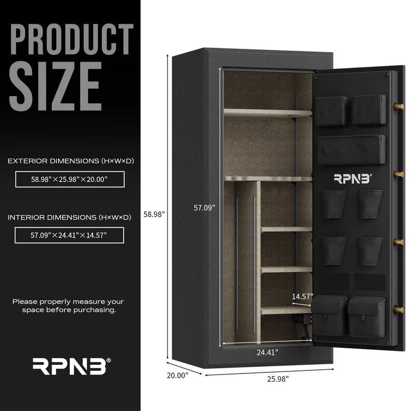 RPNB 24-Gun Large Fireproof Biometric Fingerprint Gun Safe for Pistols and Rifles RPFS24