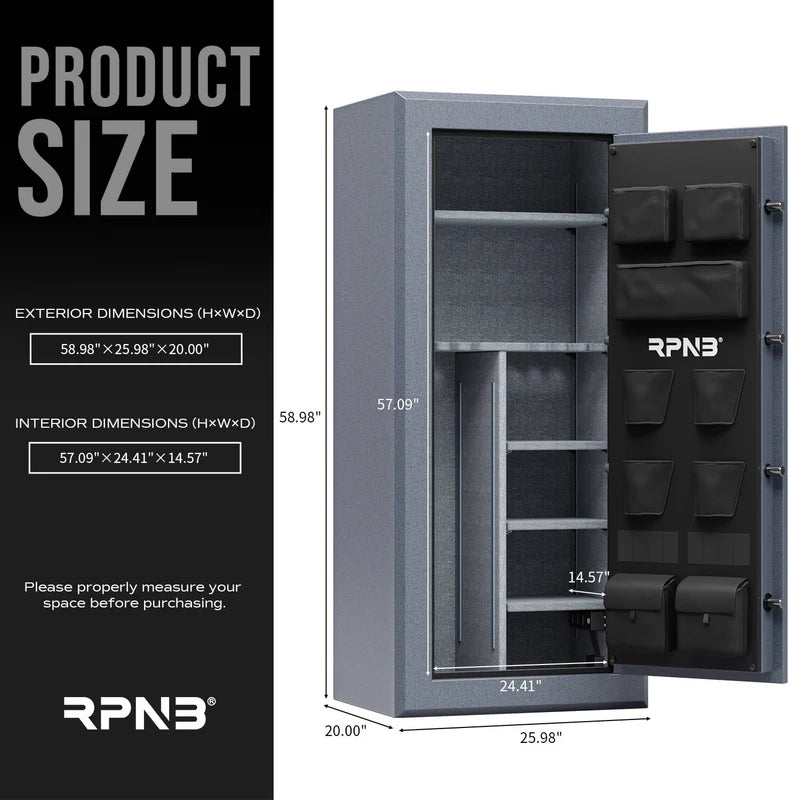 RPNB 24-Gun Large Fireproof Biometric Fingerprint Gun Safe for Pistols and Rifles RPFS24
