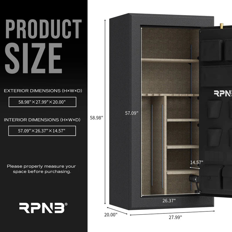 RPNB 30-Gun Large Fireproof Biometric Fingerprint Gun Safe for Pistols and Rifles RPFS30