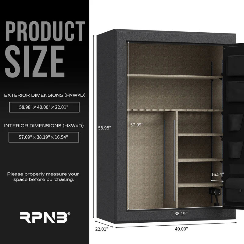 RPNB 45-Gun Large Fireproof Biometric Fingerprint Gun Safe for Pistols and Rifles RPFS45