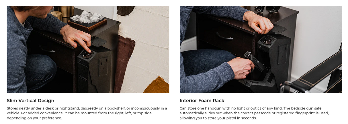 RPNB Desk Mounted Fingerprint Handgun Safe With Quick Access Drop Down Lid RP311F