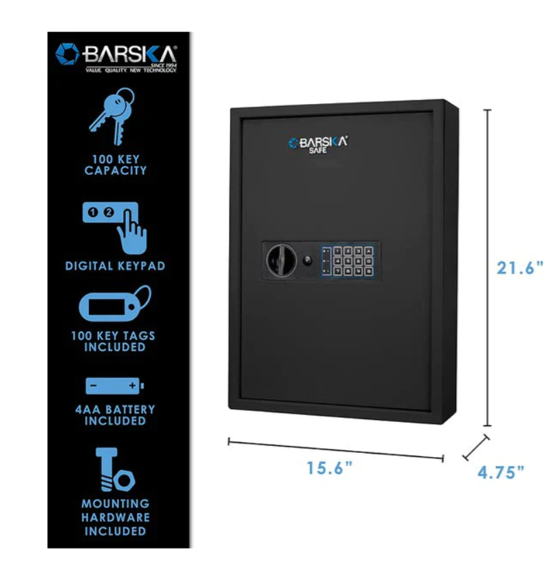Barska AX13370 100 Keys Keypad Wall Key Safe Black