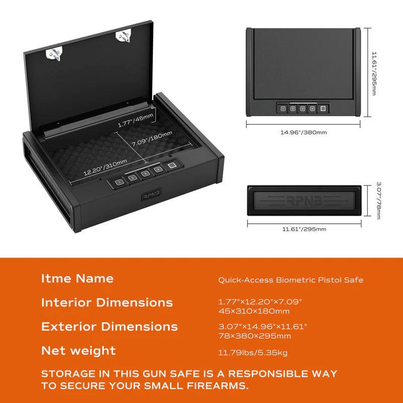 RPNB Biometric Handgun Safe with Interior LED Light RP2005