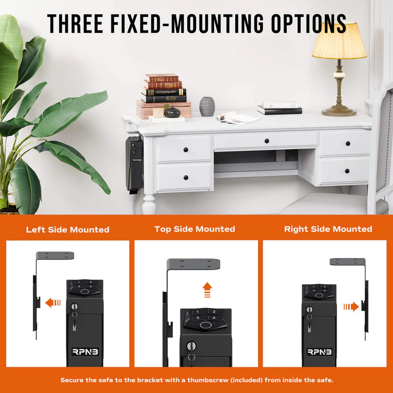 RPNB Desk Mounted Fingerprint Handgun Safe With Quick Access Drop Down Lid RP311F