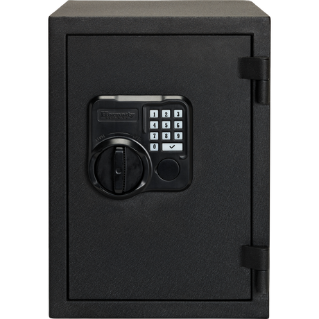 Hornady 95407 Fireproof Keypad Safe front view with a digital keypad, combination dial, and front latch, shown on a plain white background.