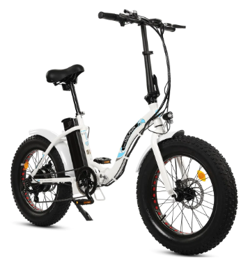 Ecotric Dolphin 20" White Portable and Folding Fat Bike UL Certified C-NDOL20LED-WB