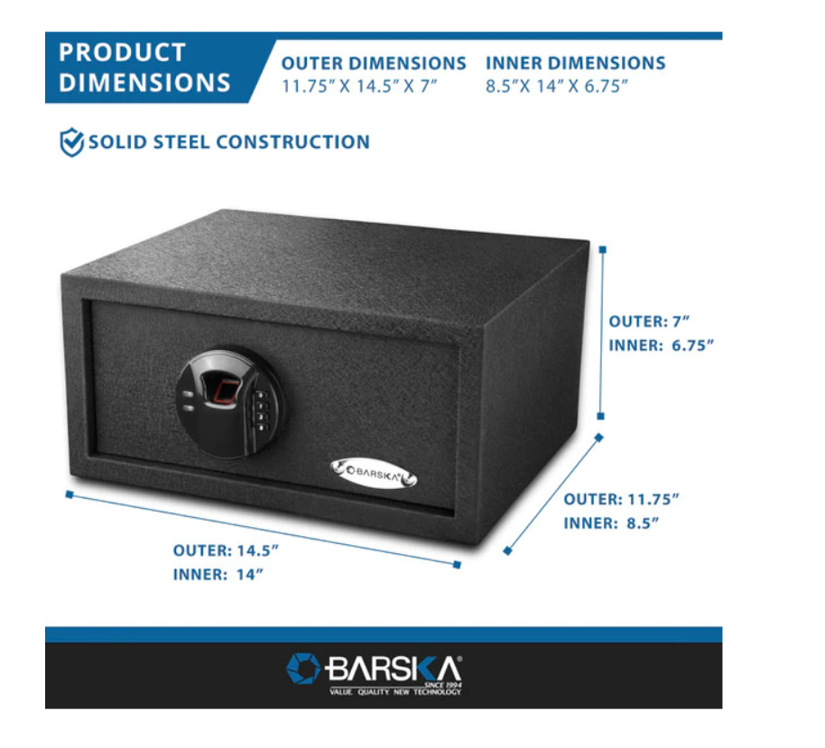 Barska AX12476 Biometric Keypad Security Safe