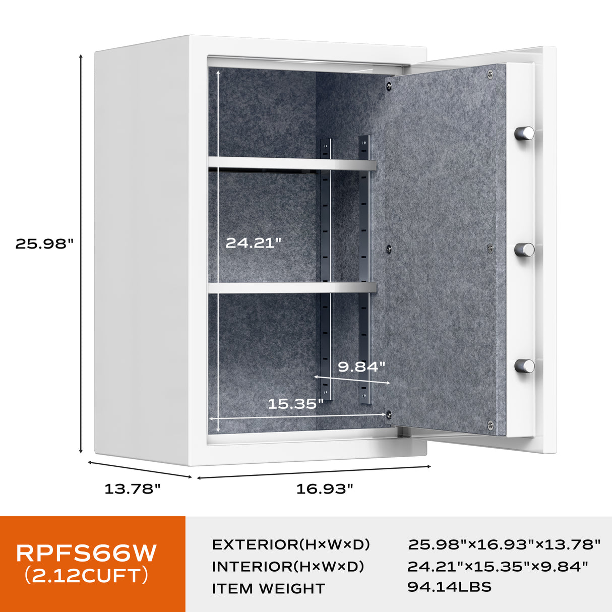 RPNB 2.12 Cubic Feet Deluxe Biometric Fireproof Safe RPFS66