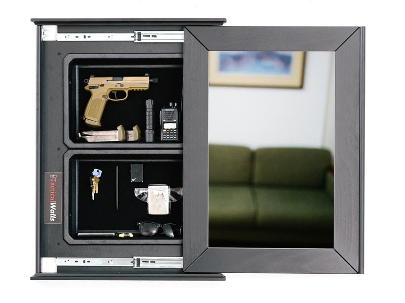 Mirror Safe in wall, Hidden storage concealment cabinet rifle gun,  unfinished